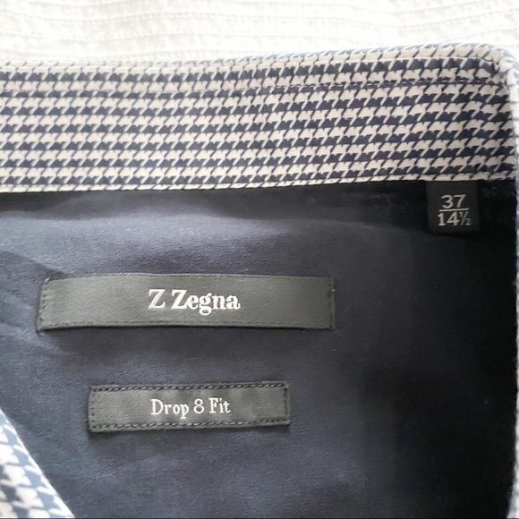 Z ZEGNA BLACK & WHITE HOUNDSTOOTH DROP & FIT BUTTON FRONT BLOUSE - 37 (14) - Picture 6 of 10